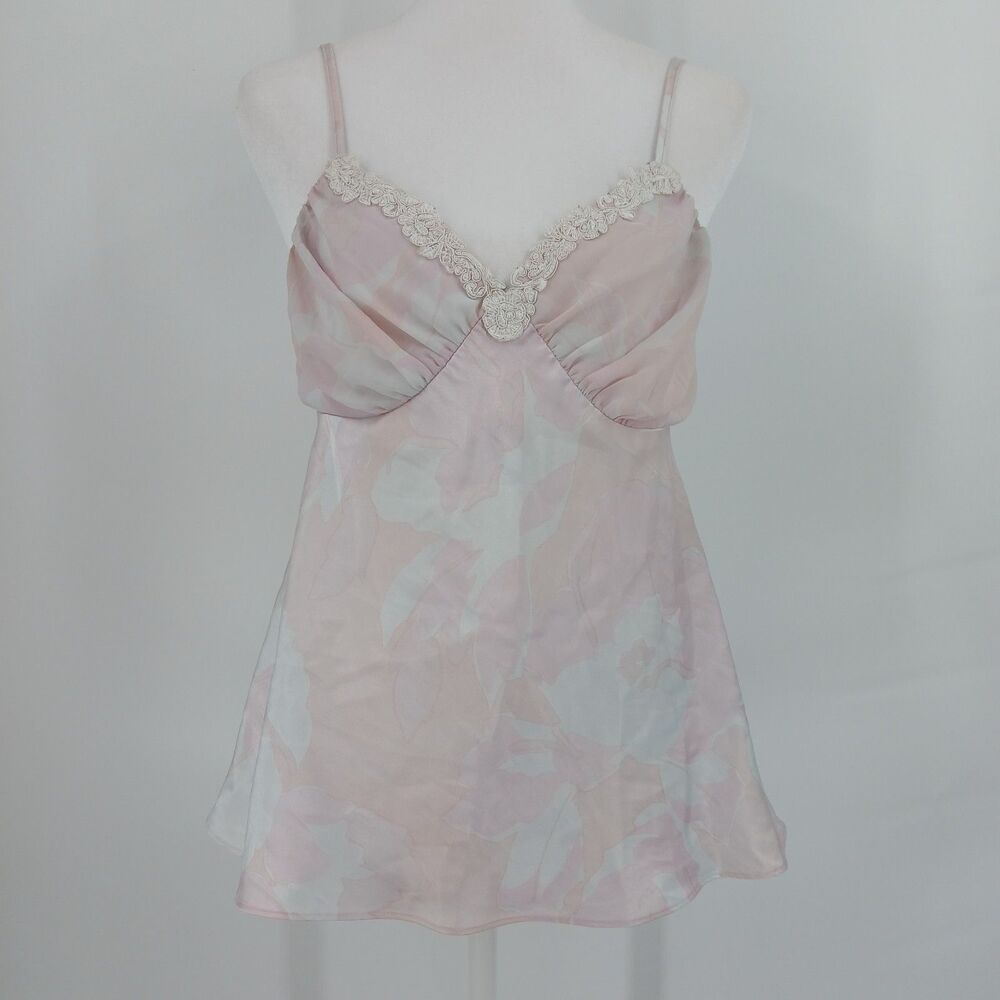 womans Gilligan & O'Malley Pink Marble Satin Lace Spaghetti Strap top small